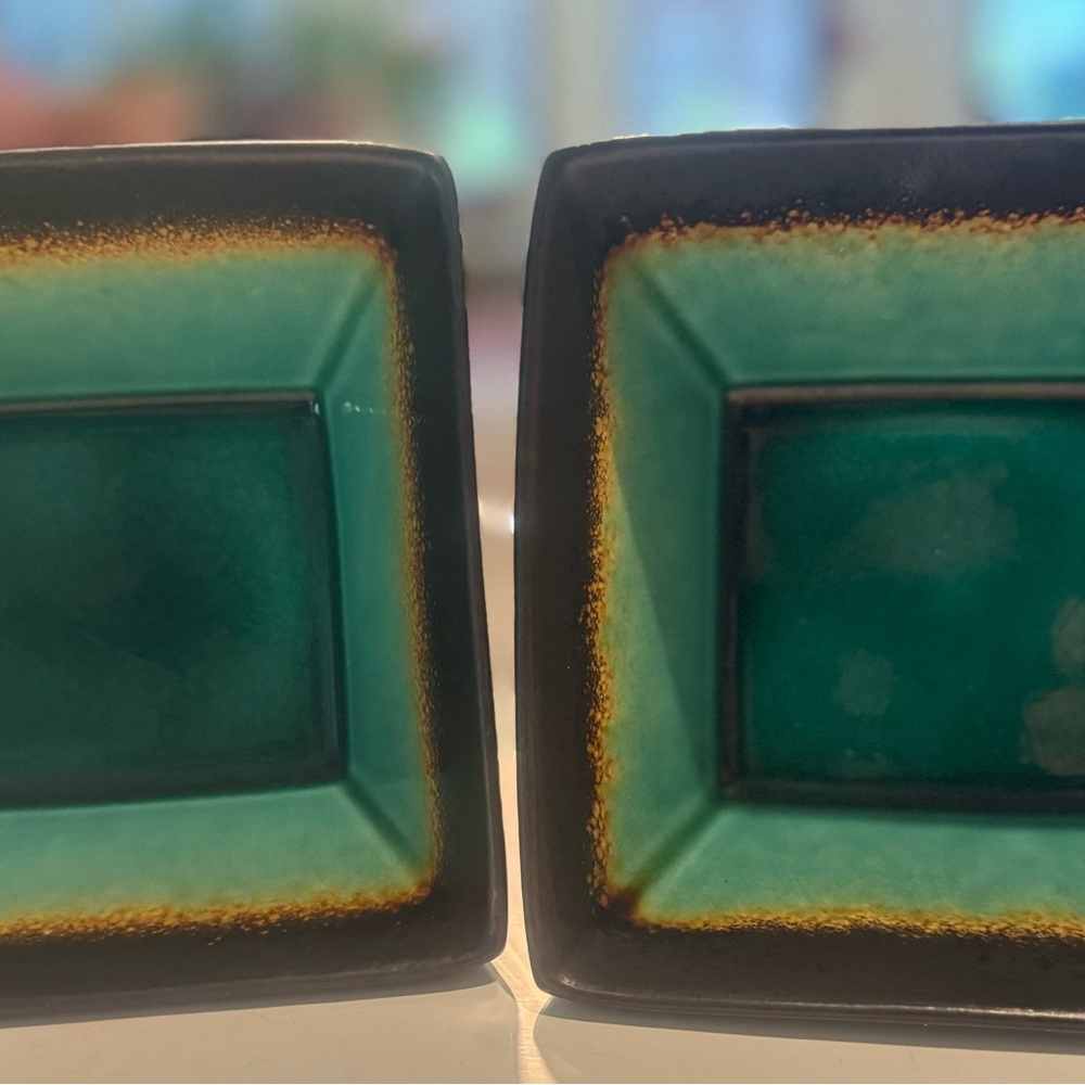 (2) Better Homes & Gardens JADE CRACKLE Soup Cereal Bowls Square Green